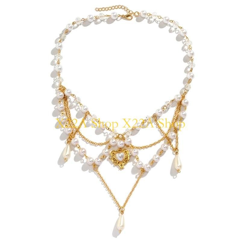 Double Layer Pearl Tassel Butterfly Cross Necklace